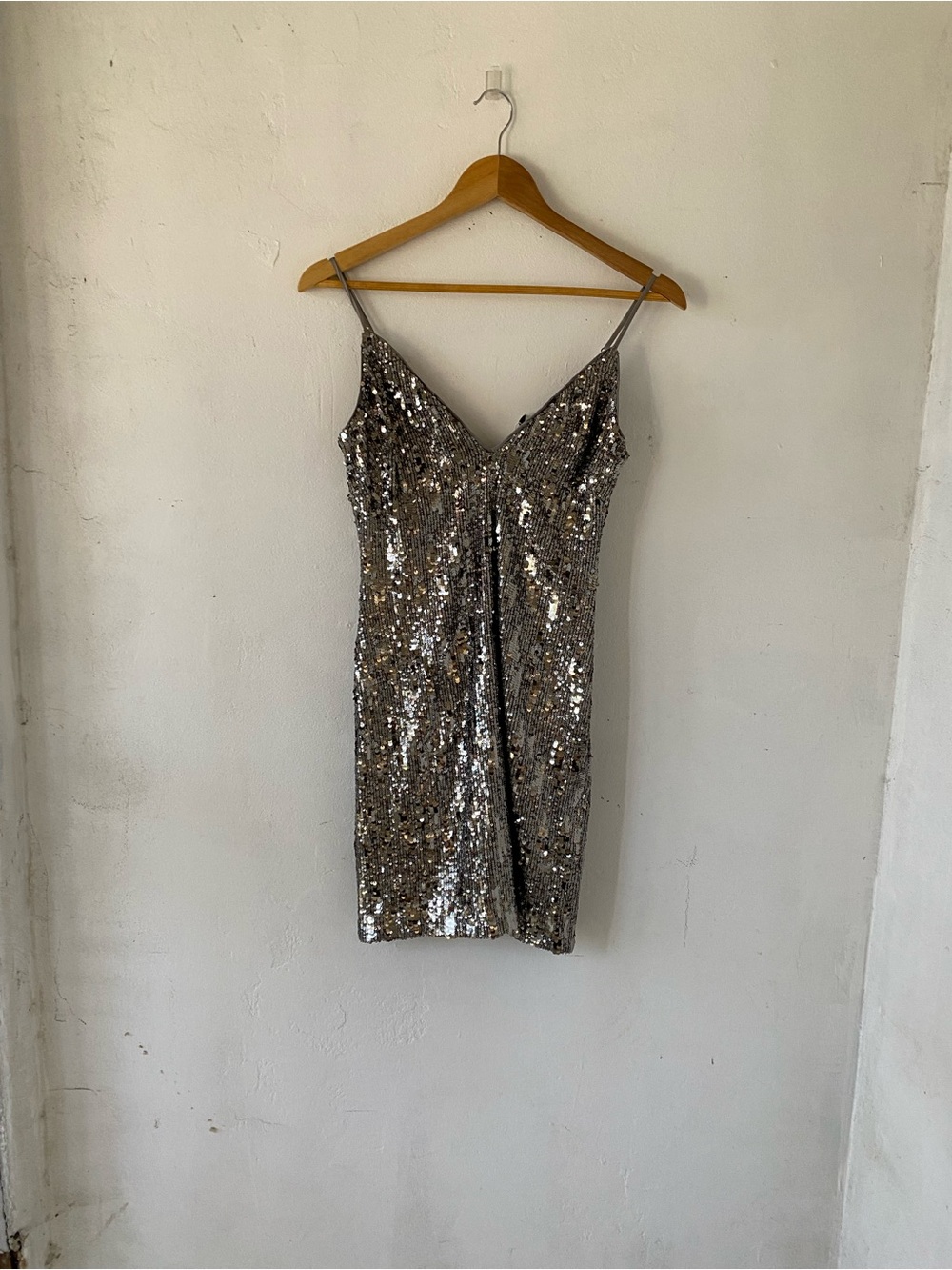 Ramy Brook Silver Sequin Spaghetti-Strap Mini Dress